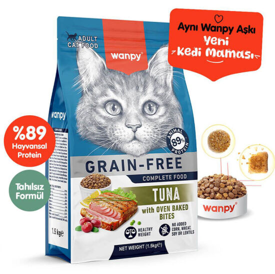 Wanpy with Oven Baked Bites Tahılsız Ton Balıklı Yetişkin Kedi Kuru Maması 1,5 Kg - 1