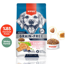 Wanpy with Oven Baked Bites Tahılsız Somonlu Yetişkin Köpek Kuru Maması 1,5 Kg - Wanpy