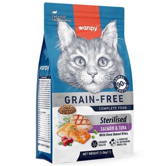 Wanpy with Oven Baked Bites Tahılsız Sterilised Somon ve Ton Balıklı Kısırlaştırılmış Kedi Kuru Maması 1,5 Kg - 1
