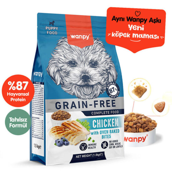 Wanpy with Oven Baked Bites Tahılsız Tavuklu Yavru Köpek Kuru Maması 1,5 Kg - 1