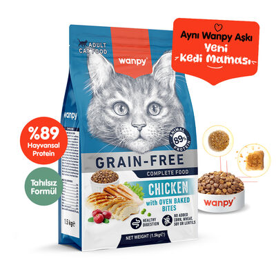 Wanpy with Oven Baked Bites Tahılsız Tavuklu Yetişkin Kedi Kuru Maması 1,5 Kg
