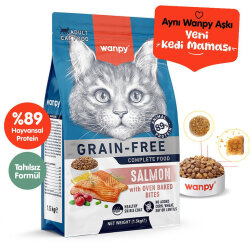 Wanpy with Oven Baked Bites Tahılsız Somonlu Yetişkin Kedi Kuru Maması 1,5 Kg - Wanpy