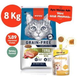 Wanpy with Oven Baked Bites Tahılsız Ton Balıklı Yetişkin Kedi Kuru Maması 8 Kg + Gimcat Kedi Pudingi 150 Gr - Wanpy
