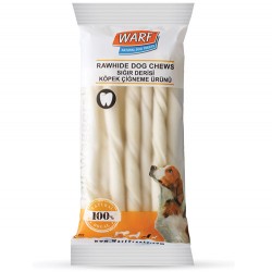 Warf - Warf Beyaz Burgu Çubuk Sığır Derisi Köpek Ödülü (12 Cm - 20 li Paket)