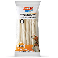 Warf Beyaz Burgu Çubuk Sığır Derisi Köpek Ödülü (12 Cm - 20 li Paket) - Warf
