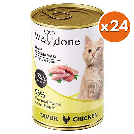 Welldone Kitten Tavuk Etli Pate Yavru Kedi Konservesi 400 Gr x 24 Adet - 1