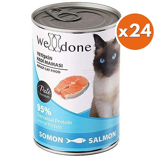 Welldone Somon Etli Pate Yetişkin Kedi Konservesi 400 Gr x 24 Adet - 1