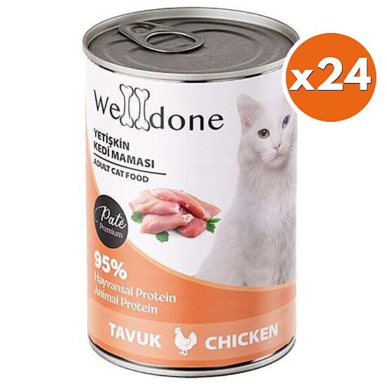 Welldone Tavuk Etli Pate Yetişkin Kedi Konservesi 400 Gr x 24 Adet - 1