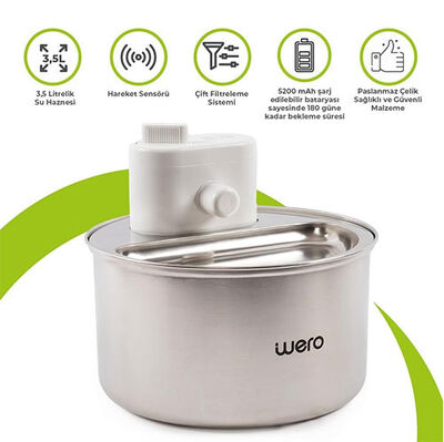 Wero Otomatik Kedi ve Köpek Su Su Sebili (Paslanmaz Çelik) - Hareket Sensörü 3.5 Lt