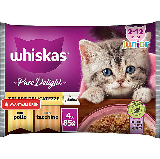 Whiskas Junior Pouch Pure Delight Kümes Hayvanlı Yavru Kedi Yaş Maması 4 Adet x 85 Gr - 1