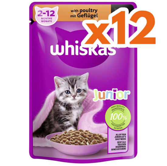Whiskas Junior Pouch Kümes Hayvanlı Yavru Kedi Yaş Maması 85 Gr (12 Adet x 85 Gr) - 1