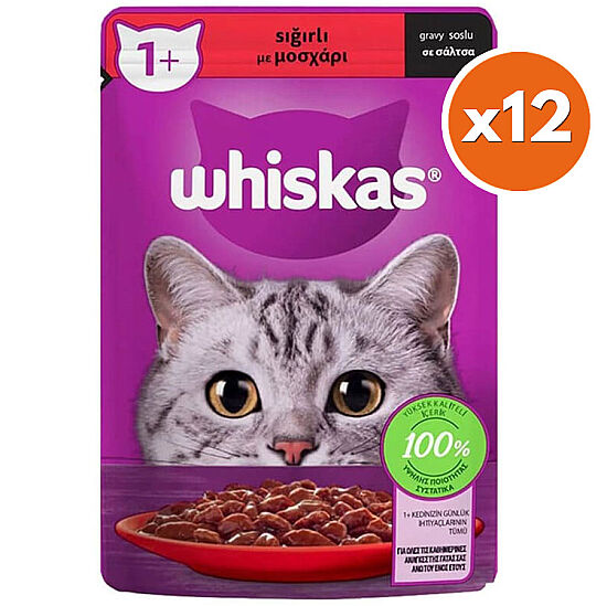 Whiskas Pouch in Gravy Sığır Etli Kedi Yaş Maması 85 Gr x 12 Adet - 1