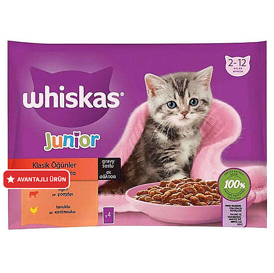 Whiskas Pouch Junior Et Çeşitleri Kedi Yaş Maması 85 Gr x 4 Adet - 1