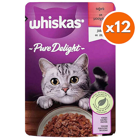 Whiskas Pouch Pure Delight Sığır Etli Kedi Yaş Maması 85 Gr x 12 Adet - 1