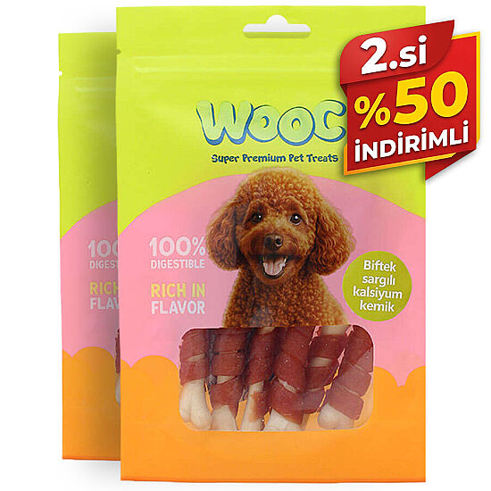 Wooc Beef Biftek Sargılı Kalsiyum Kemik Köpek Ödülü 80 Gr x 2 Adet - 2.si %50 İndirimli - 1