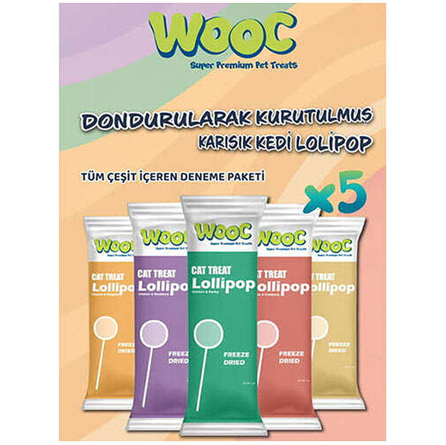 Wooc Dondurularak Kurutulmuş Kedi Ödülü Lolipop 1.4 Gr x 5 Adet (Ekonomik Paket)