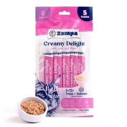 Zampa Creamy Delight Somonlu ve Tuna Balıklı Kedi Krema Ödül Maması 16 Gr x 5 - Zampa