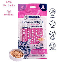 Zampa Creamy Delight Somonlu ve Tuna Balıklı Kedi Krema Ödül Maması 16 Gr x 5 Adet - Zampa