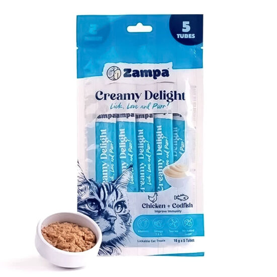 Zampa Creamy Delight Tavuklu ve Morina Balıklı Kedi Krema Ödül Maması 16 Gr x 5 - 1