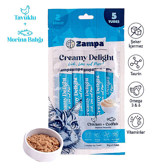 Zampa Creamy Delight Tavuklu ve Morina Balıklı Kedi Krema Ödül Maması 16 Gr x 5 Adet - 1