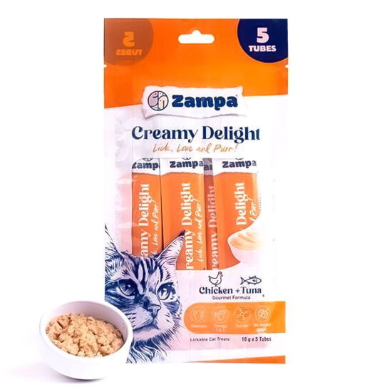 Zampa Creamy Delight Tavuklu ve Tuna Balıklı Kedi Krema Ödül Maması 16 Gr x 5 - 1