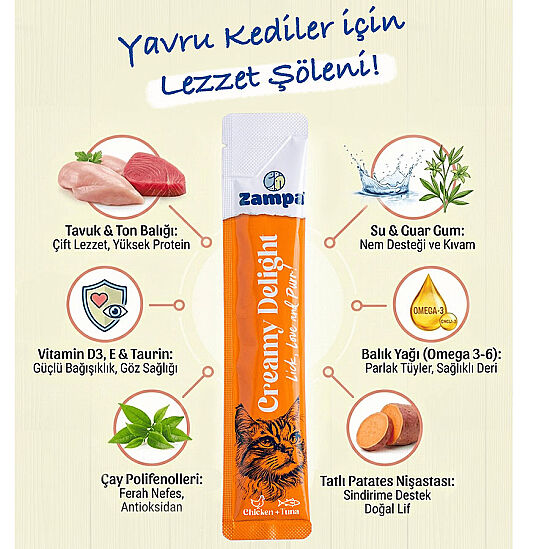 Zampa Creamy Delight Tavuklu ve Tuna Balıklı Kedi Krema Ödül Maması 16 Gr x 5 Adet - 2