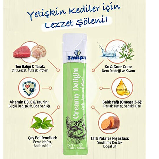 Zampa Creamy Delight Ton Balıklı ve Deniz Taraklı Kedi Krema Ödül Maması 16 Gr x 5 Adet - 2
