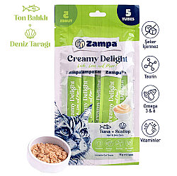 Zampa Creamy Delight Ton Balıklı ve Deniz Taraklı Kedi Krema Ödül Maması 16 Gr x 5 Adet - Zampa