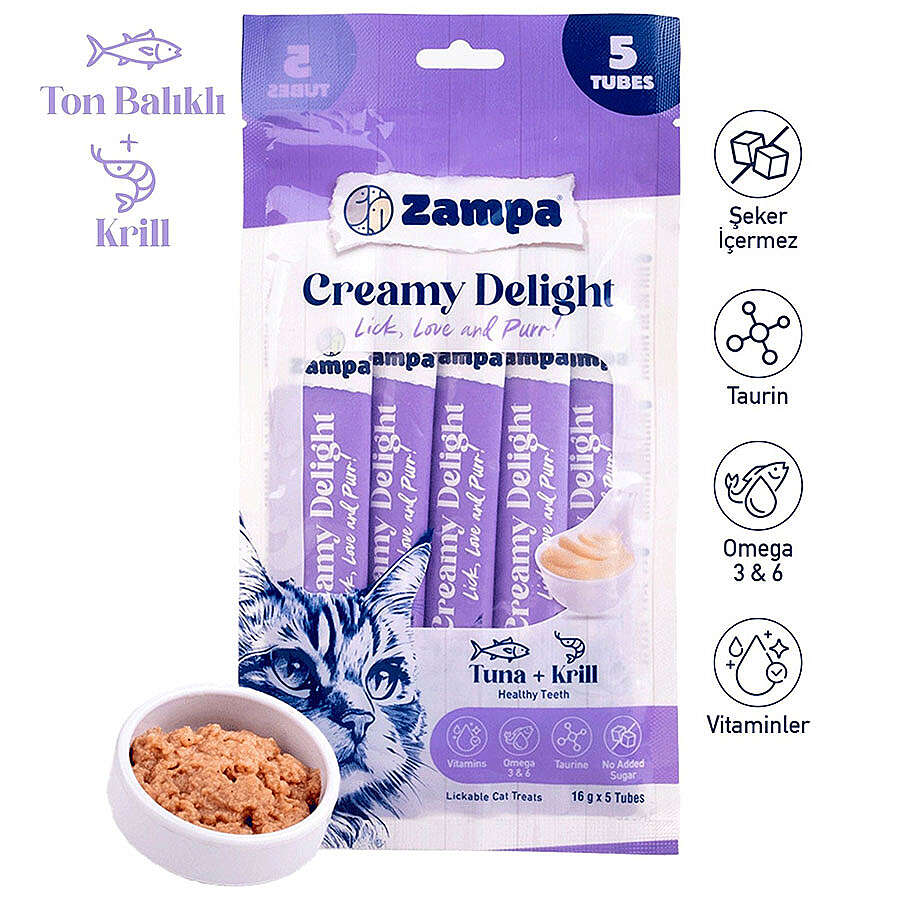 Zampa Creamy Delight Ton Balıklı ve Krilli Kedi Krema Ödül Maması 16 Gr x 5 Adet