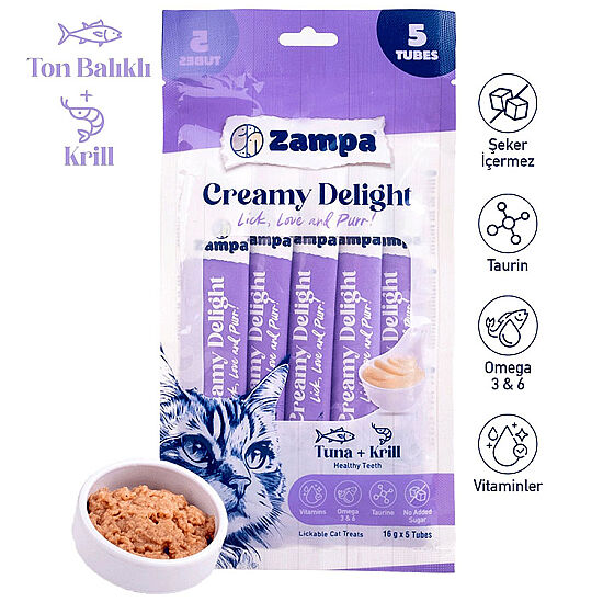 Zampa Creamy Delight Ton Balıklı ve Krilli Kedi Krema Ödül Maması 16 Gr x 5 Adet - 1