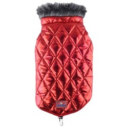 Zampa Köpek Shiny Yakalı Kürklü Montu Parlak Kırmızı - 2XS - Zampa